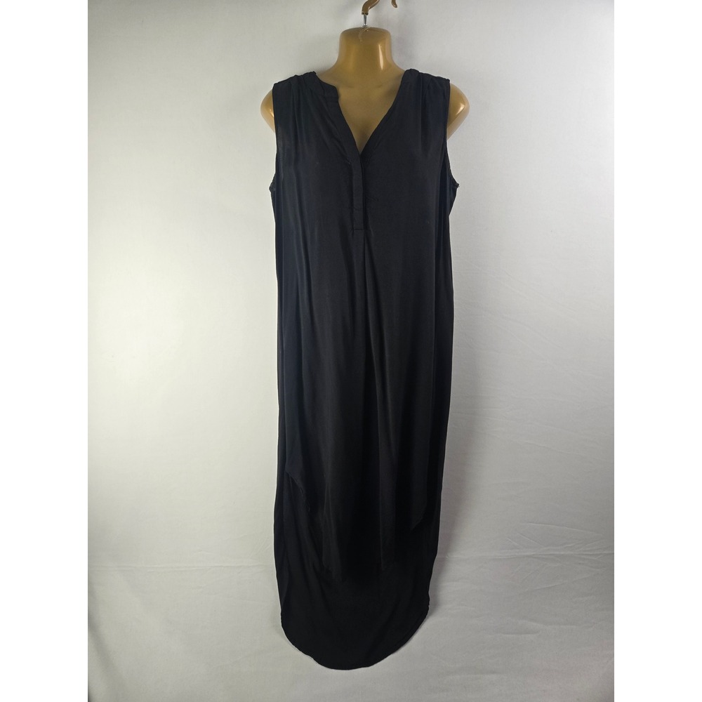 Cupio Sleeveless Maxi Dress Medium Black V-Neck High-Low Hem Pleated Viscose